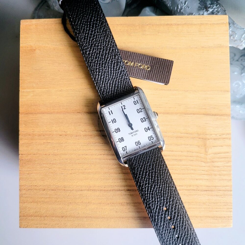 Tom Ford No.001 Watch White Face Black Leather Strap Stainless Steel New Gift